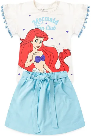 Disney Infantil - Conjunto Menina Blusa e Saia Pequena Sereia Ariel