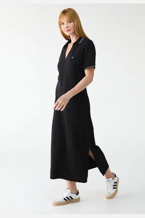 Forum Vestido Midi Piquet Logo Preta