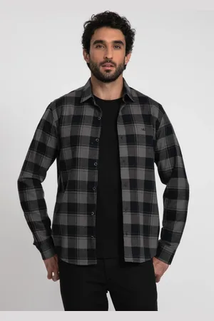 DOCTHOS Camisa Manga Longa Slim Flanela Padronagem Xadrez Camisa Manga Longa Slim Flanela Padronagem Xadrez 008 Chumbo Eg