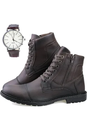 Dhl Calçados Bota Casual Cano Médio Com Zíper + Relógio