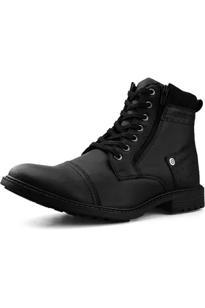 Dhl Calçados Bota Casual Masculina Dhl Zíper Perfuros Preta