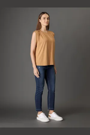 Calvin Klein Camiseta Feminina Pregas No Ombro - Havana