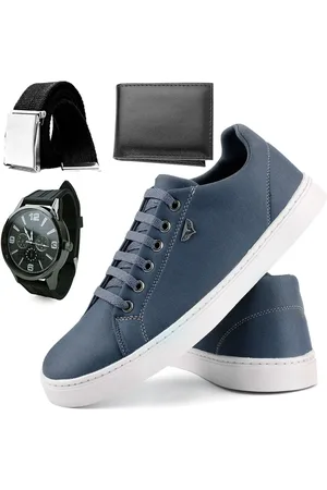 Dizati Kit Sapatenis Casual Masculino Moderno Confortável Cotidiano Dia a Dia Chumbo + Relógio + Cinto e Carteira