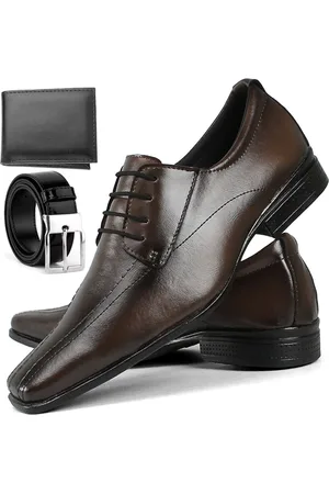 Dizati Kit Sapato Social Masculino Marrom com Cinto e Carteira