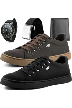 Dhl Calçados Kit 2 Pares de Sapatênis Dhl Masculino Marrom e Preto + Relógio + Cinto e Carteira