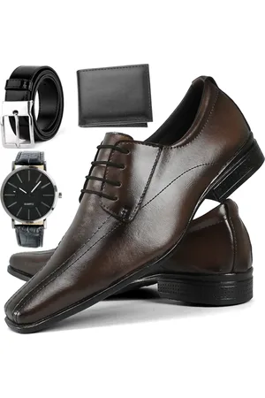 Dizati Sapato Social Masculino Marrom + Relógio + Cinto + Carteira