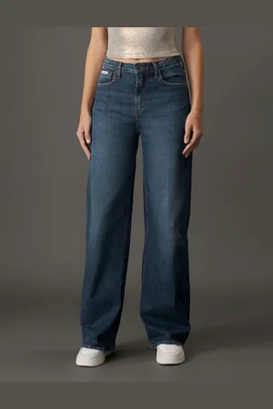 Calvin Klein Calça Jeans Feminina Wide Leg Stretch - Marinho