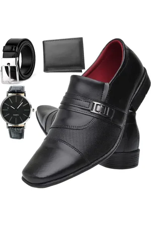 Dhl Calçados KIT Sapato Social Masculino Recortes Calce Fácil + Cinto + Carteira e Relógio Original Touro Boots