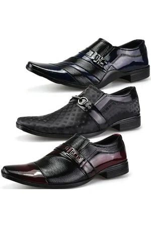 Neway Kit 3 Pares Sapato Social Masculino Dhl Calçados Vinho, Azul e Preto