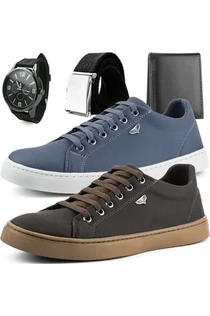 Dhl Calçados Kit 2 Pares de Sapatênis Dhl Masculino Chumbo e Marrom + Relógio + Cinto e Carteira