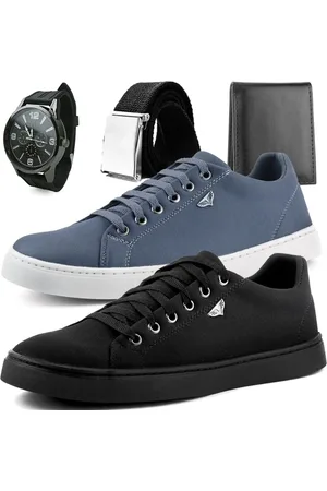 Dizati Kit 2 Pares de Sapatênis Masculino Cinza e Preto + Relógio + Cinto e Carteira
