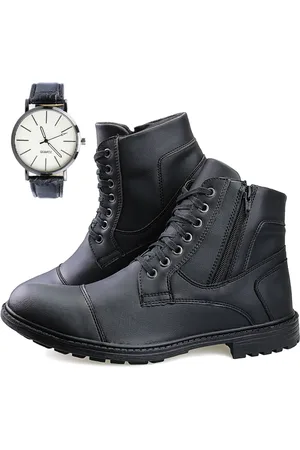 Dhl Calçados Bota Casual Cano Médio Com Zíper + Relógio