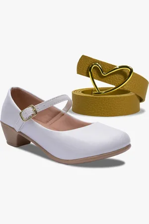 Pópidí Infantil - Kit Cinto e Sapatilha Salto Pópidi Menina Branco com Caramelo
