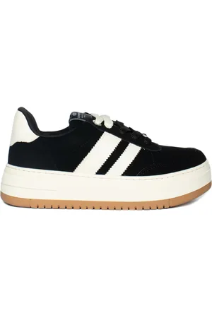 VIA MARTE Tênis Feminino Casual com Cadarço Duplo Preto/Off White