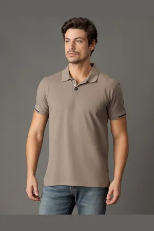 Calvin Klein Polo Masculina Slim Meio Friso - Caqui Medio