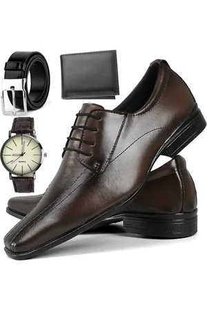 Dhl Calçados Kit Sapato Social Masculino Marrom + Relógio + Cinto + Carteira