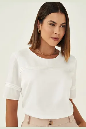Principessa Blusa Manga Curta com Pregas em Viscose Acetinada Off White Raiany