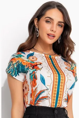 QUINTESS Blusa Em Malha Fria Tropical Color