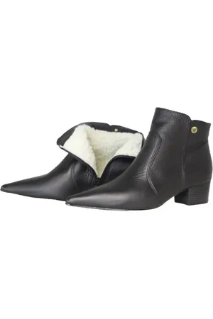 Spinelli Bota Feminina em Lã Sintética Bico Fino Cano Curto Couro Salto 4cm