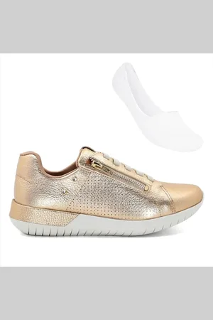 USAFLEX Tênis Feminino Elástico Zíper AH1707+Meia Selene Sapatilha Invisível 7760