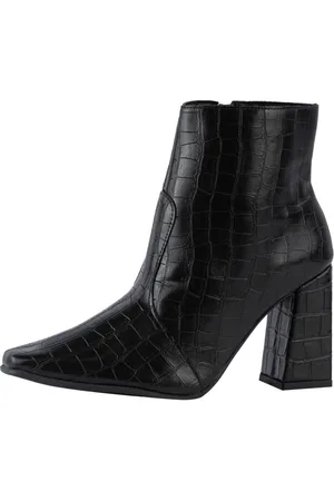 Lumiss Bota Feminina Bico Fino Salto Alto Grosso Cano Curto Confortável Croco