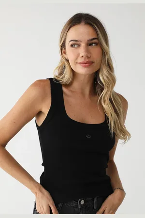 Colcci Regata Canelada Ajustada Logo Preta