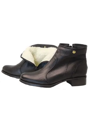 Spinelli Bota Cano Curto Lã Sintética Couro Salto 2 CM Bico Redondo
