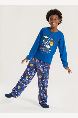 Molekada Pijama Longo Menino Royal Blusa e Calça Café Espacial