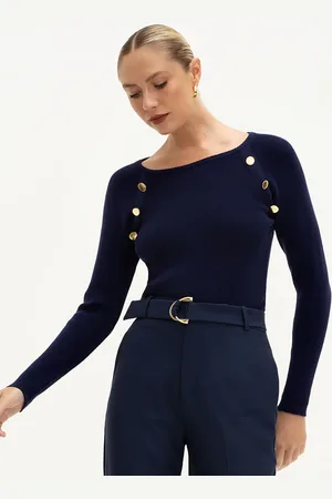 Principessa Blusa em Tricot Manga Raglã Marinho Ursula