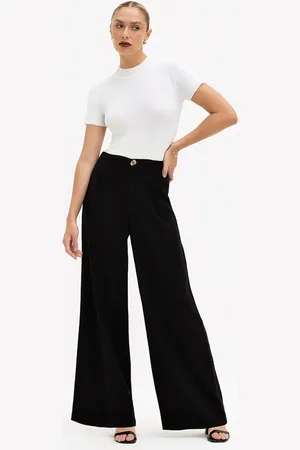 Principessa Calça Pantalona de Alfaiataria em Viscose Preta Vania