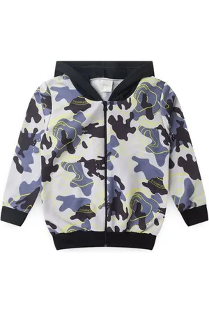 Molekada Infantil - Jaqueta Inverno Menino Claro Com Capuz em Moletom Camuflado
