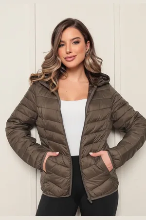 Avec Jaqueta Feminina Nylon Puffer Forrada Capuz