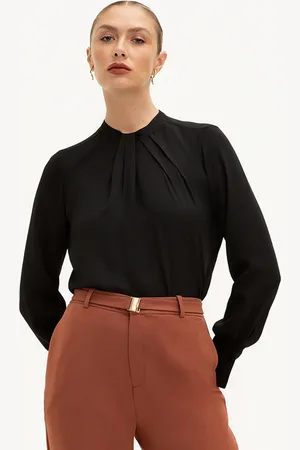 Principessa Blusa Manga Longa com Pregas Preta Vivi