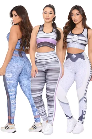 Dl Kit 3 Conjuntos Top e Calça Fitness Premium Cintura Alta com Forro Não Transparente