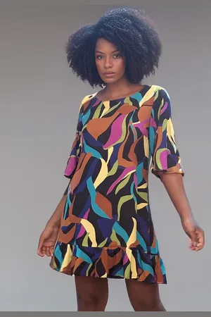 Amazonia Vital Vestido Curto Viscose Manga Ampla Balli Aurora Vibrante