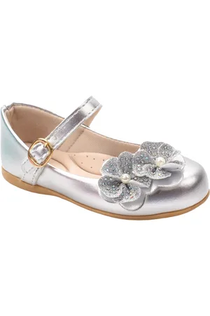 B2A kids Infantil - Sapatilha Boneca Festa Casual Flor de Glitter e Perolas 2030
