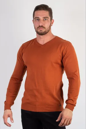 Enluaze Suéter Masculino Gola V De Malha 50001 - Terracota