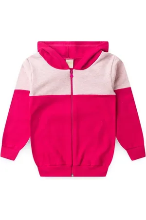 Molekada Infantil - Jaqueta Inverno Menina Pink Com Capuz em Moletom com Recorte