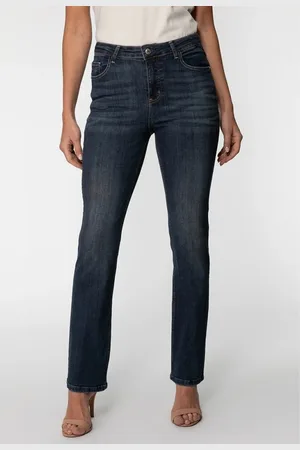 Guess Calça Jeans Slim Straight Cintura Alta Escuro
