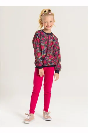 Molekada Infantil - Conjunto Inverno Menina Marinho Blusão e Legging em Cotton Corações Vibrantes