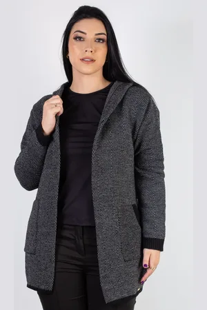 Enluaze Casaco Feminino De Malha Com Bolso e Capuz 60015 - /Chumbo