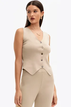 Principessa Colete Curto de Tricot com Botões Madrepérola Mocha Mousse Eneide