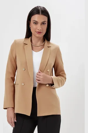 Principessa Blazer Intermediário Transpassado em Alfaiataria Camel Tati