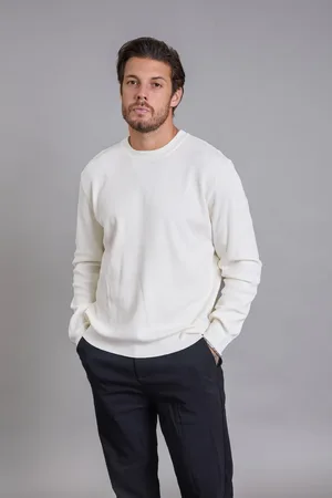 Dialogo Jeans Suéter em Tricô Canelado Masculino Manga Longa na Cor Dialogo
