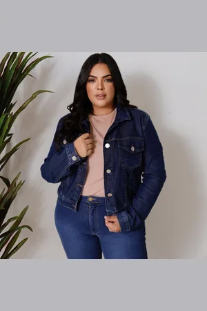 Revanche Jaqueta Jeans Básica Curvy Feminina Hirina