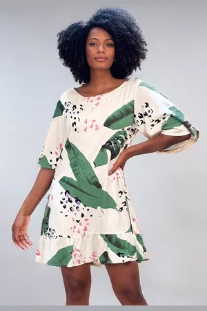 Amazonia Vital Vestido Curto Viscose Estampa Folhagem Poética