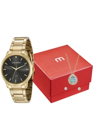 Mondaine Kit Relógio Feminino Colar Gota de Cristal e Brincos