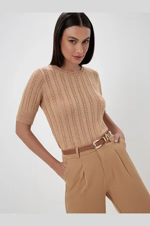 Principessa Blusa Manga Curta em Tricot Mocha Mousse Talita