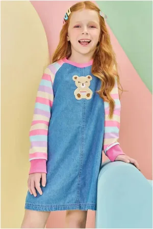 Kukiê Infantil - Vestido em Jeans e Molecoton Menina