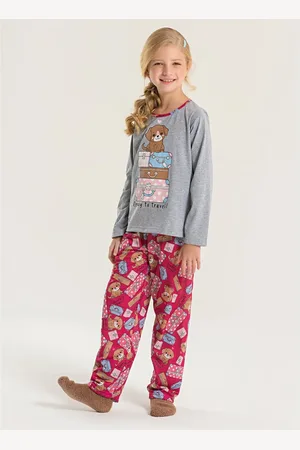 Molekada Pijama Longo Menina Mescla Blusa e Calça Cachorrinho Viajante